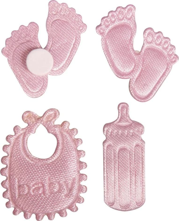 RAYHER - 36 PEZZI - RASO CON FORME "IMPRONTA DEL PIEDE, BOTTIGLIA, BAVAGLINO" - COLORE ROSA