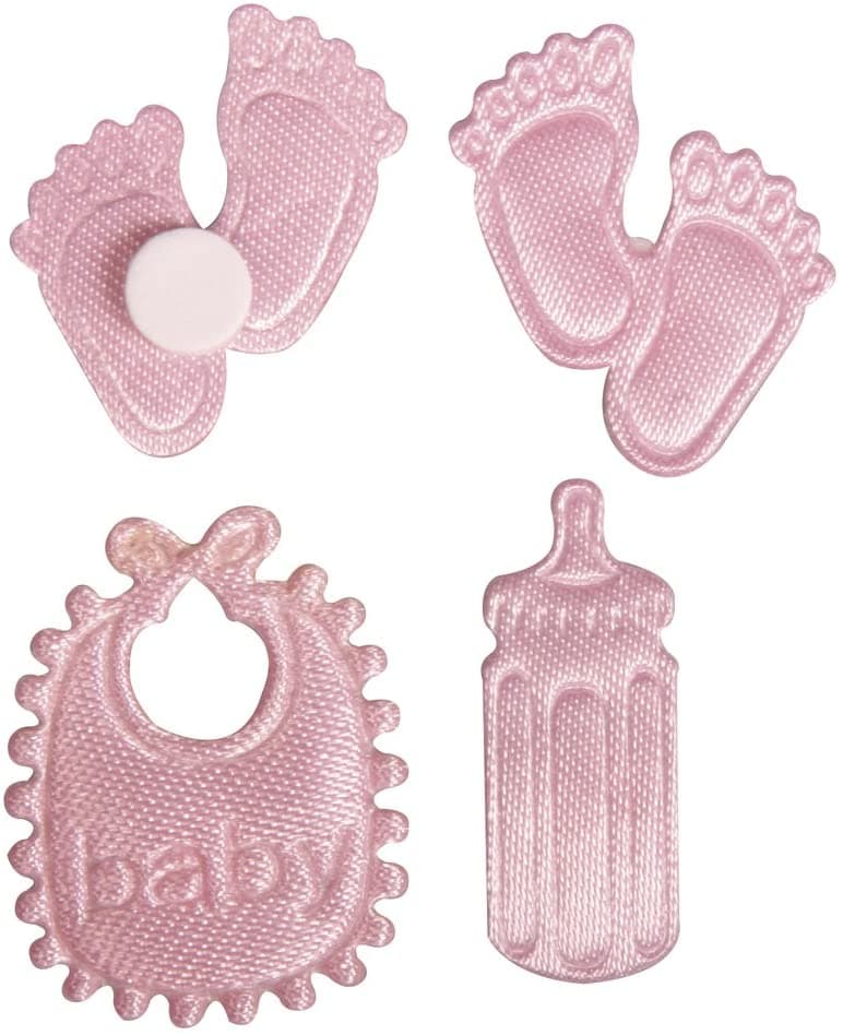 RAYHER - 36 PEZZI - RASO CON FORME "IMPRONTA DEL PIEDE, BOTTIGLIA, BAVAGLINO" - COLORE ROSA