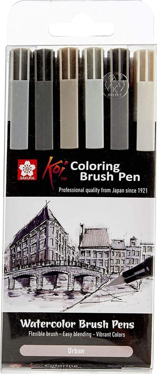 SAKURA - SET 6 PENNE PER SFUMATURE AD ACQUA "SAKURA KOI" - COLORE GRIGIO