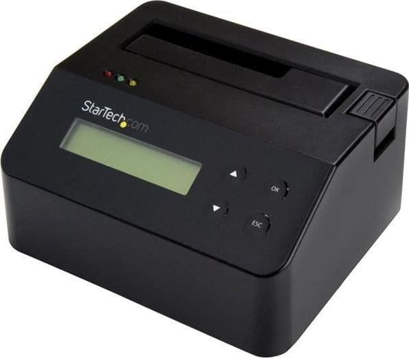 Startech.com docking station per hard disk a singolo slot - dock usb 3.0 standalone con funzione eraser/sanificazione per hdd/ssd sata iii, 9 modalità di cancellazione, 4kn, display lcd, porta stampante db-9, taa - SDOCK1EU3P2