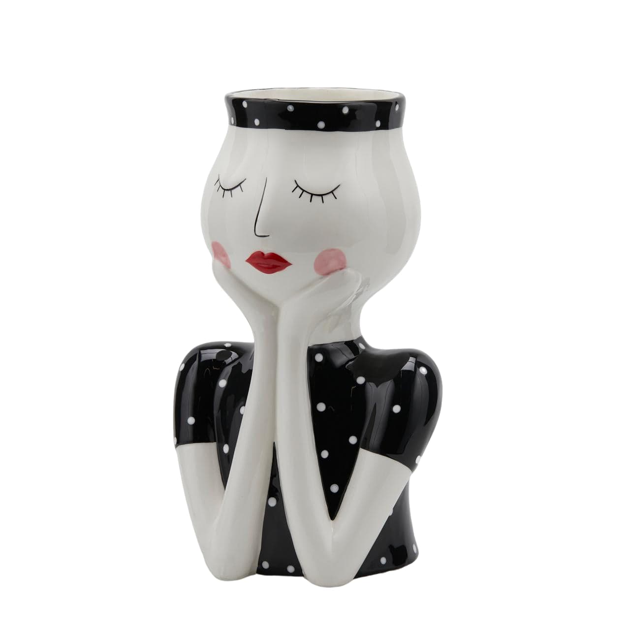 Vaso Faccia decorativa porta fiori o piante in ceramica volto bianco e nero Edg - 18