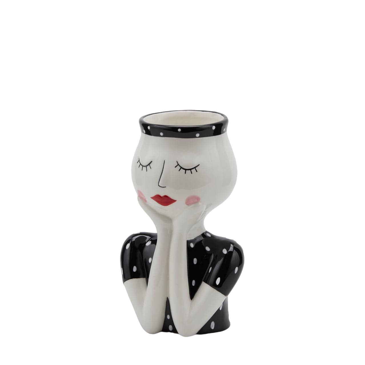 Vaso Faccia decorativa porta fiori o piante in ceramica volto bianco e nero Edg - 19