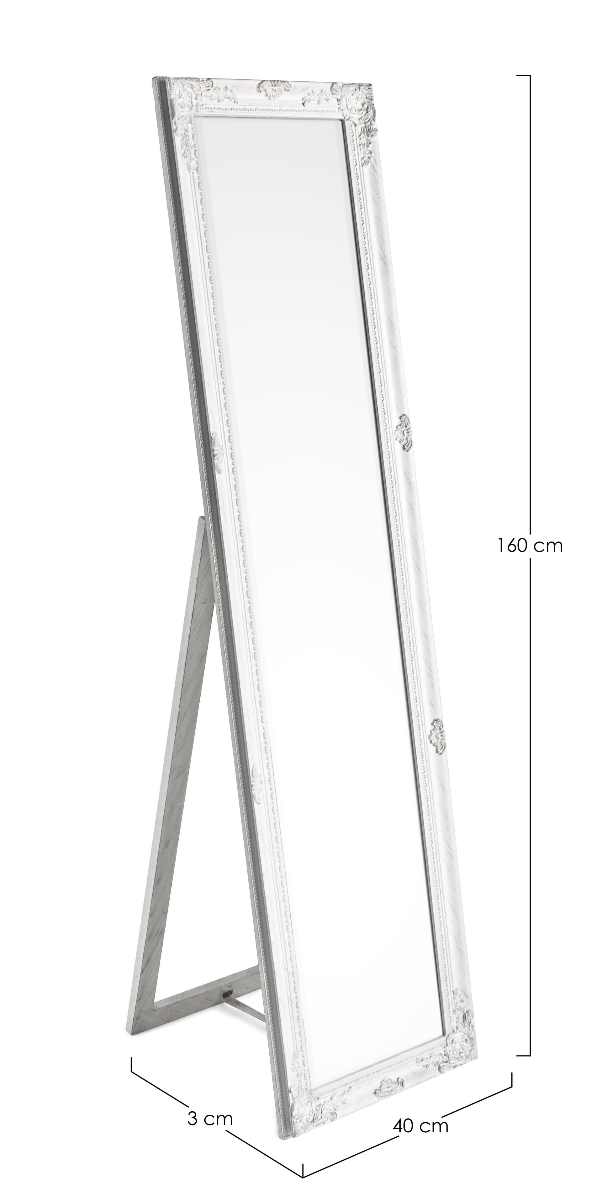 Specchio con cornice in legno bianco "Miro" 40 x h 160 cm in Specchi da parete Decor Space - Altamura, commercioVirtuoso.it