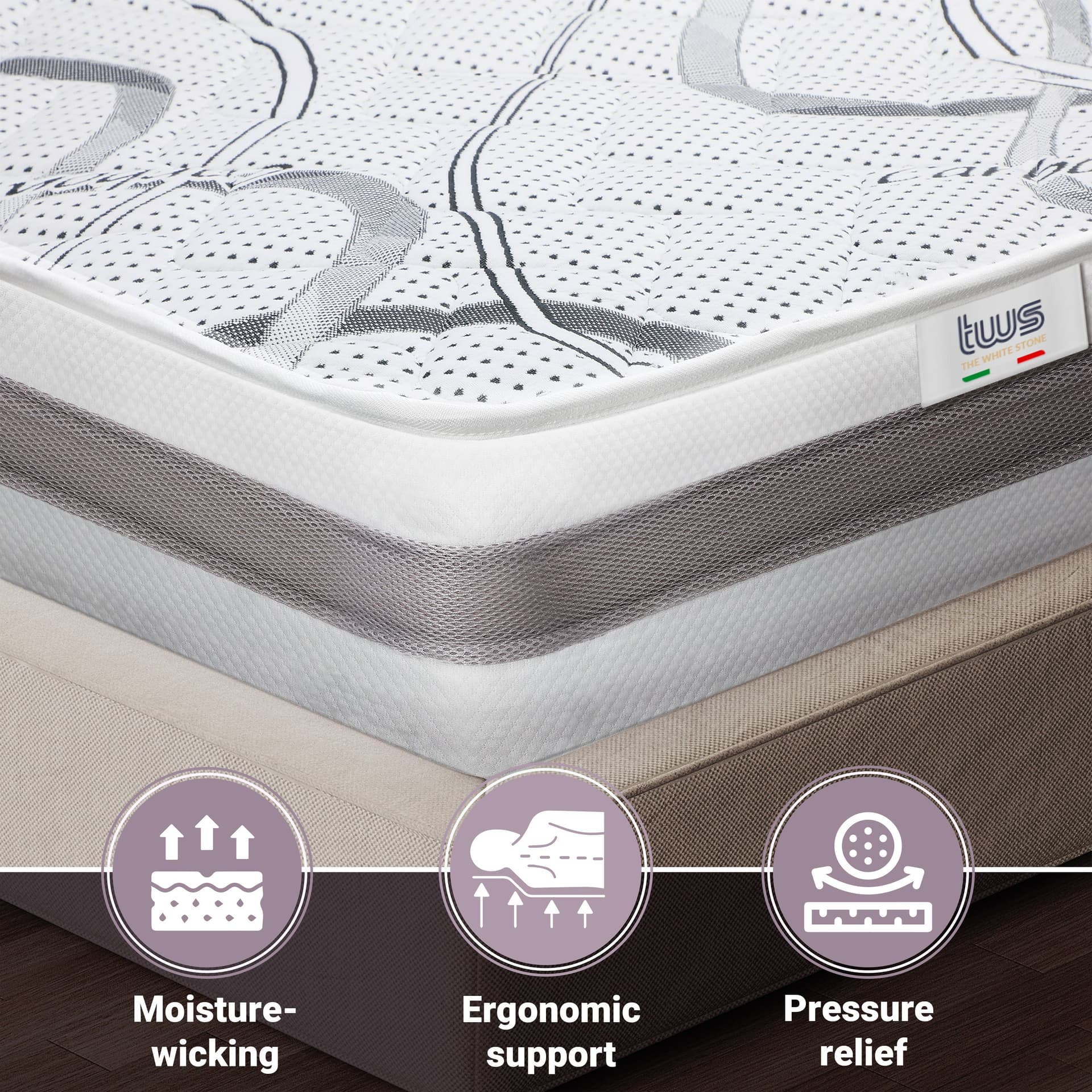 Materasso Matrimoniale CARBON Memory Premium Quality | Altezza 25 cm | Made in Italy in Materassi The White Stone - San Donà di Piave, commercioVirtuoso.it