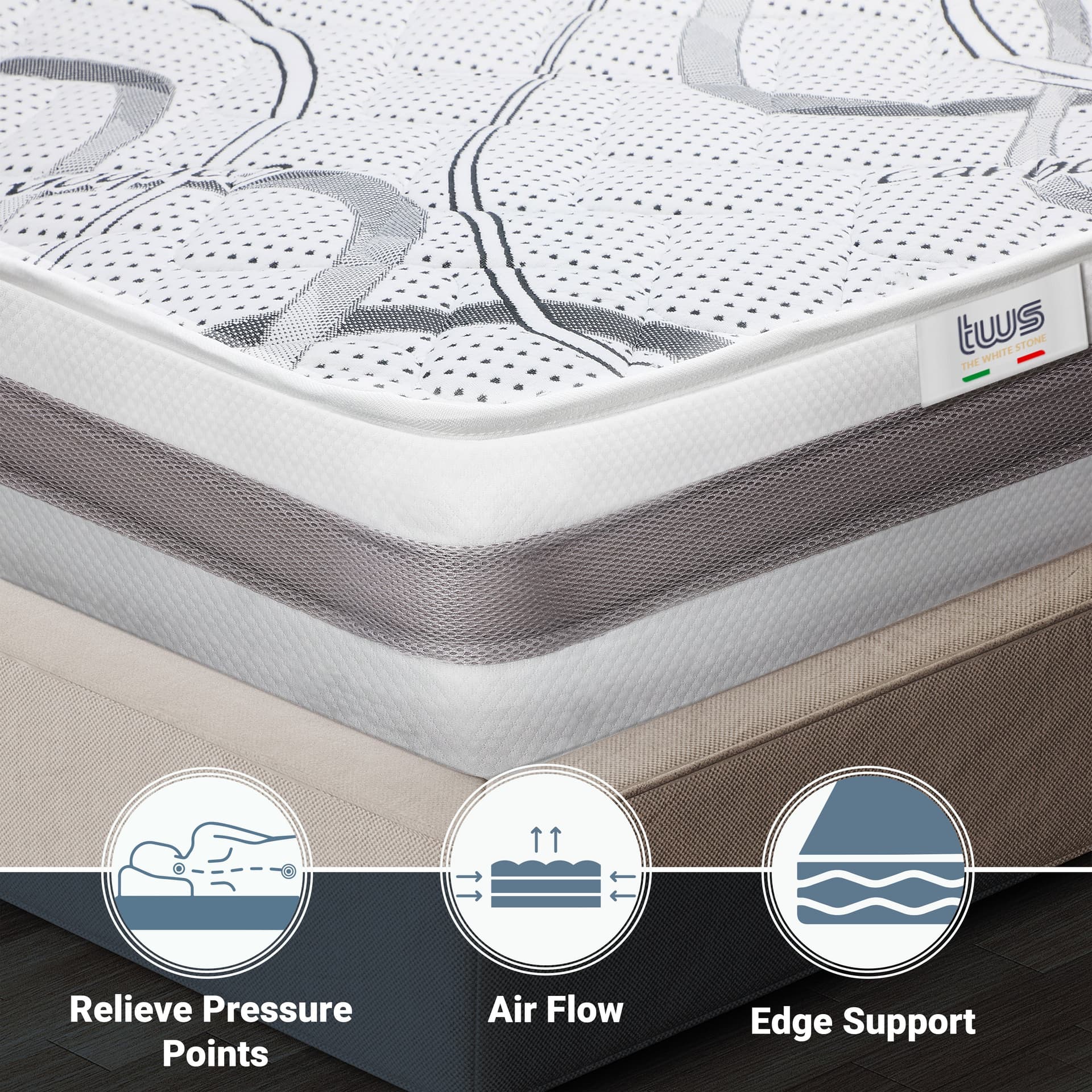 Materasso Memory Foam Extra Size CARBON | Altezza 22 cm | Made in Italy in Materassi The White Stone - San Donà di Piave, commercioVirtuoso.it