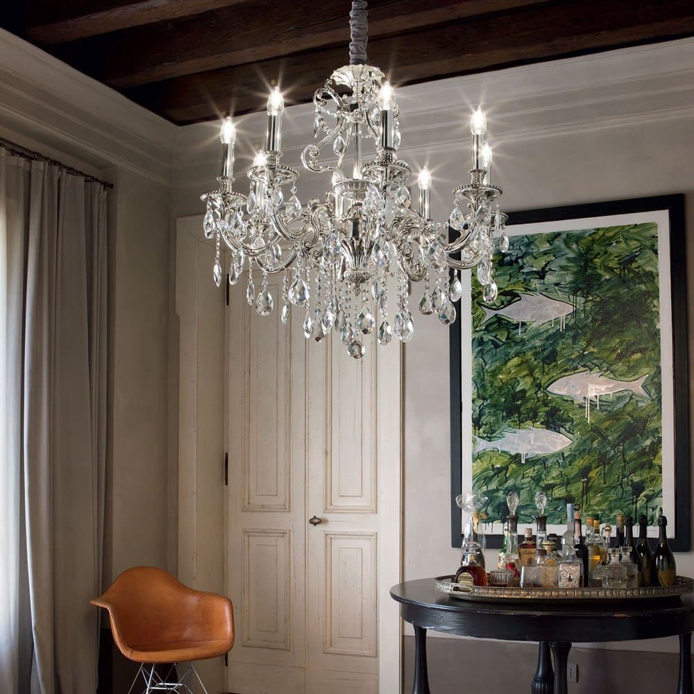 Lampadario Classico Gioconda Metallo-Cristallo Argento 8 Luci E14 in Lampadari LuceArt - Montecorvino Pugliano, commercioVirtuoso.it