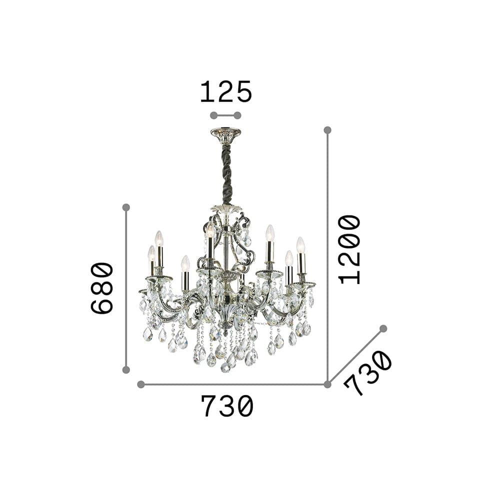 Lampadario Classico Gioconda Metallo-Cristallo Argento 8 Luci E14 in Lampadari LuceArt - Montecorvino Pugliano, commercioVirtuoso.it
