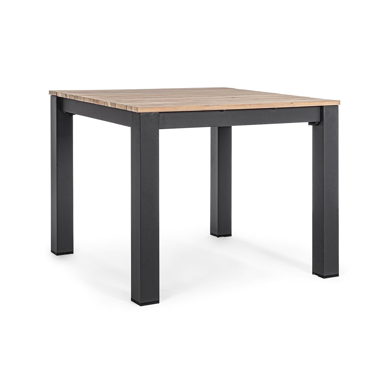 Tavolo quadrato moderno "Kailani" in alluminio verniciato nero e doghe in legno di acacia - 10