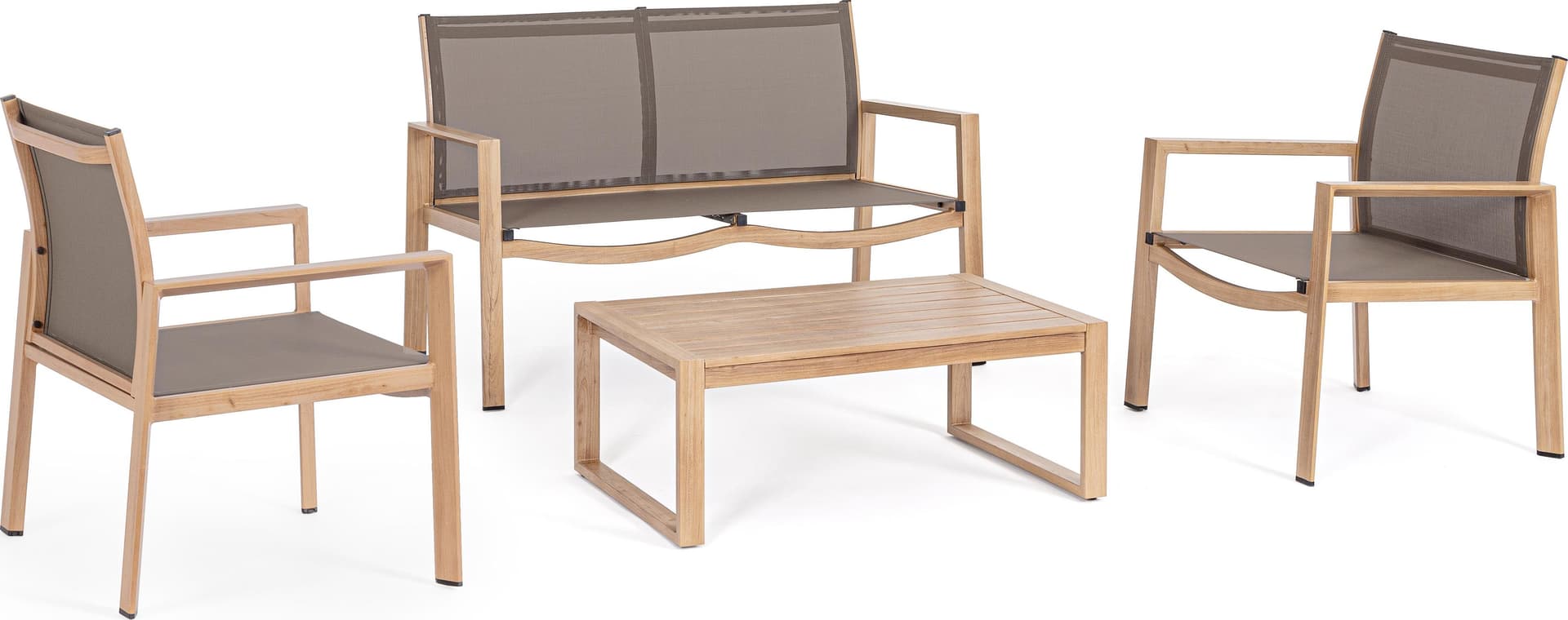 Salotto con poltrone e tavolino "Kallen" struttura in alluminio per veranda e giardino – Naturale – Bizzotto Homemotion