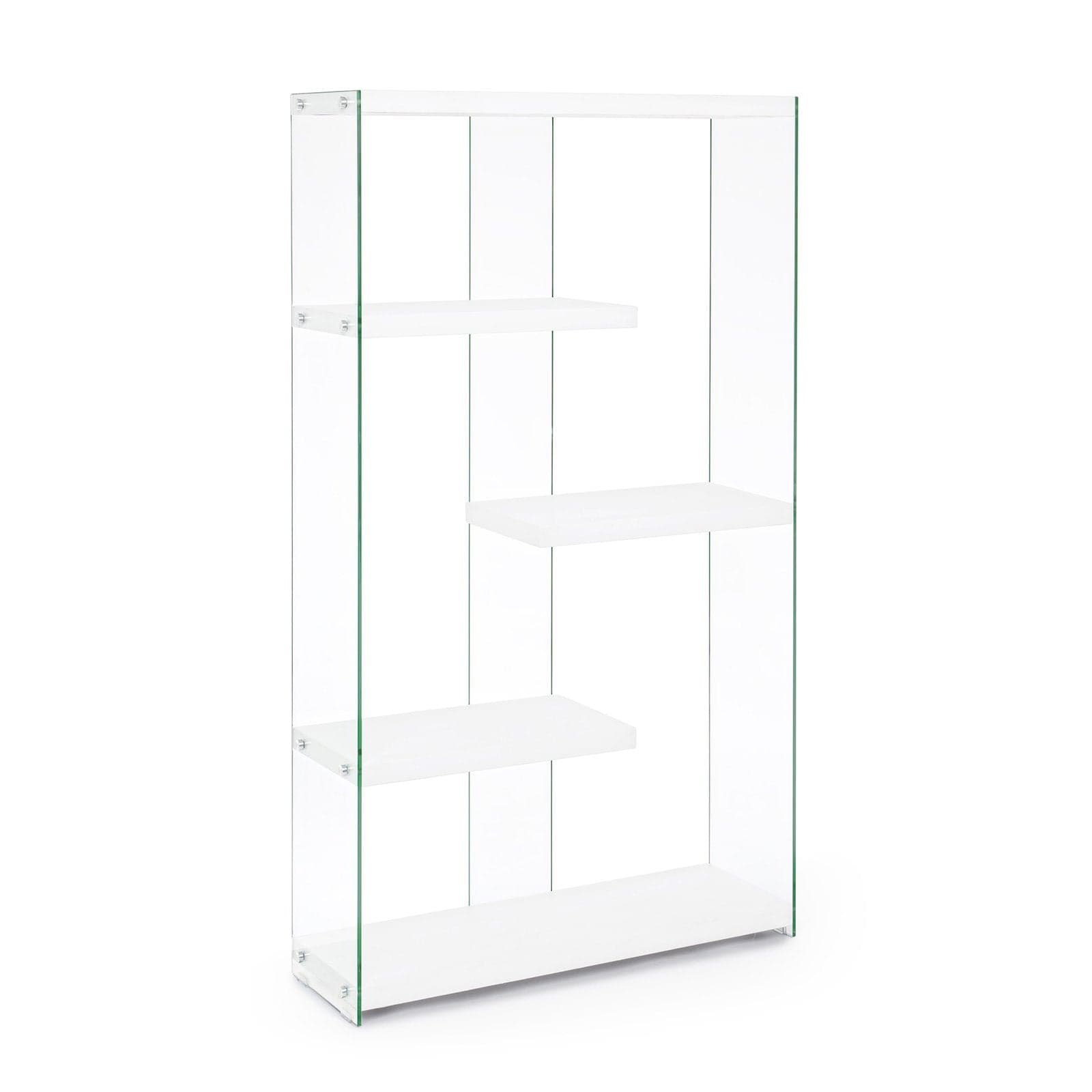 Libreria moderna "Sury" in vetro e legno con mensole sospese di design per cameretta ed ufficio - 6