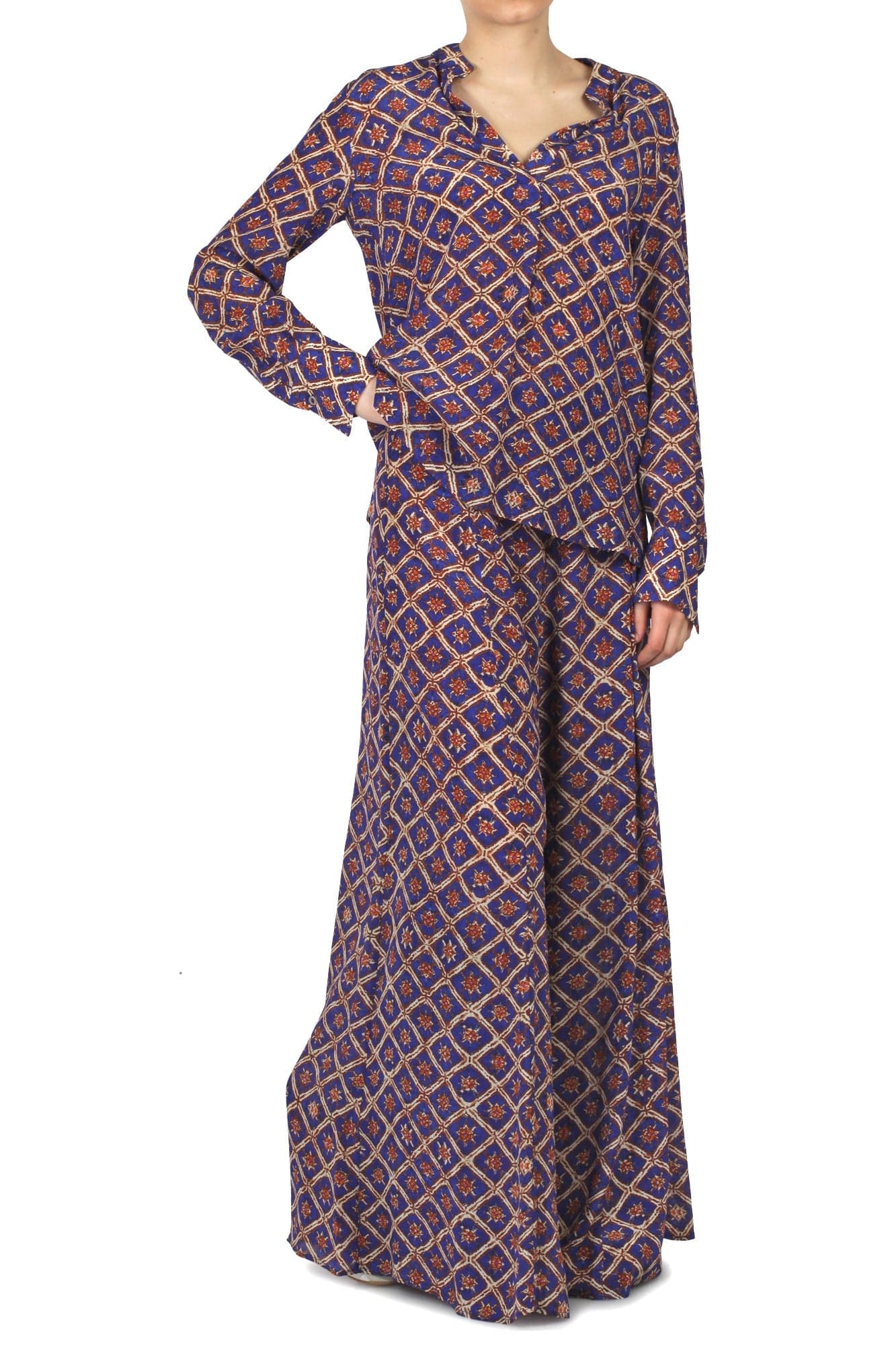 MALIPARMI Maliparmi - Pantalone - 450750 - Blu/Marrone da donna in Pantaloni Drestige - Casamassima, commercioVirtuoso.it