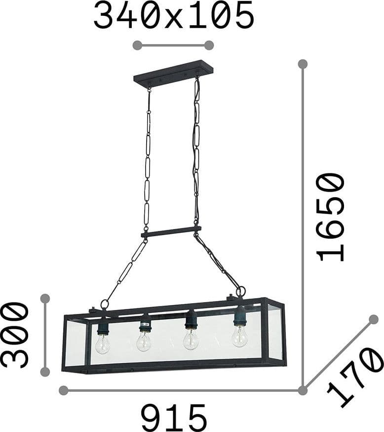 Sospensione Industrial-Minimal Igor Metallo Nero 4 Luci E27 in Lampade a sospensione LuceArt - Montecorvino Pugliano, commercioVirtuoso.it