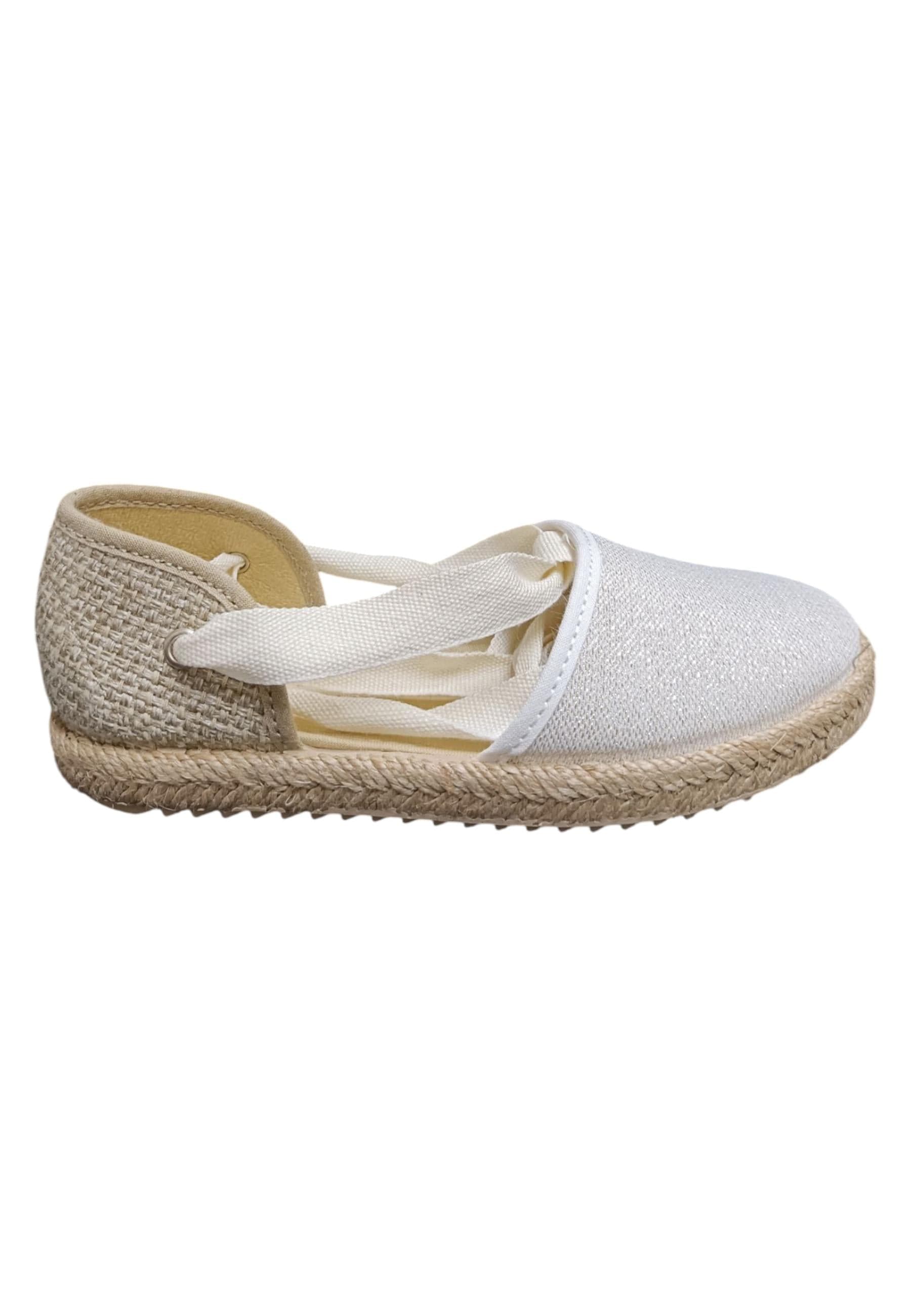 Espadrillas bambina Vul-Ladi Carla bianco beige tela laccio summer style - 6