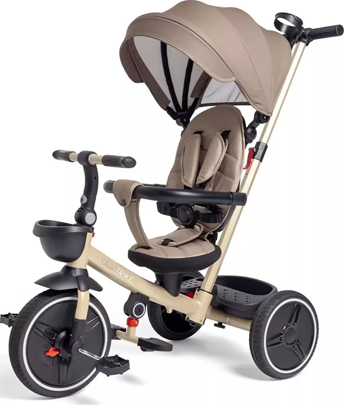 CHICCO Triciclo Evolutivo Bambini 4in1 segue la crescita del bambino - Telaio in Metallo - Ruote in Gomma EVA - Cintura a 4 Punti - Maniglione Telescopico e Cappottina Rimovibili - Passeggino con Seduta Reversibile - Cestino - colore BEIGE