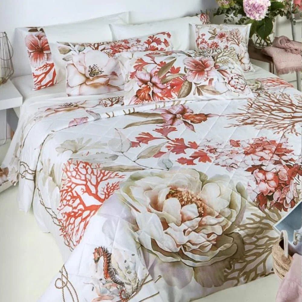 Completo Lenzuola Matrimoniale Bloom Acqua Tessitura Randi Raso Cotone 300TC - 2