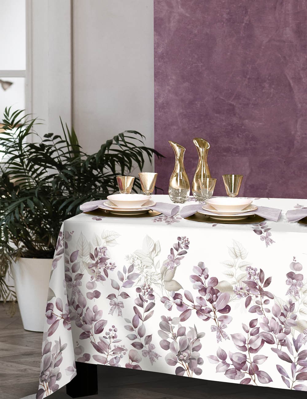 Tovaglia Tavola x12 Tessitura Randi Laurel – 100% Cotone Panama – Stampa Digitale – 150x270 cm in Tovaglie The King Luxury - San Marcellino, commercioVirtuoso.it