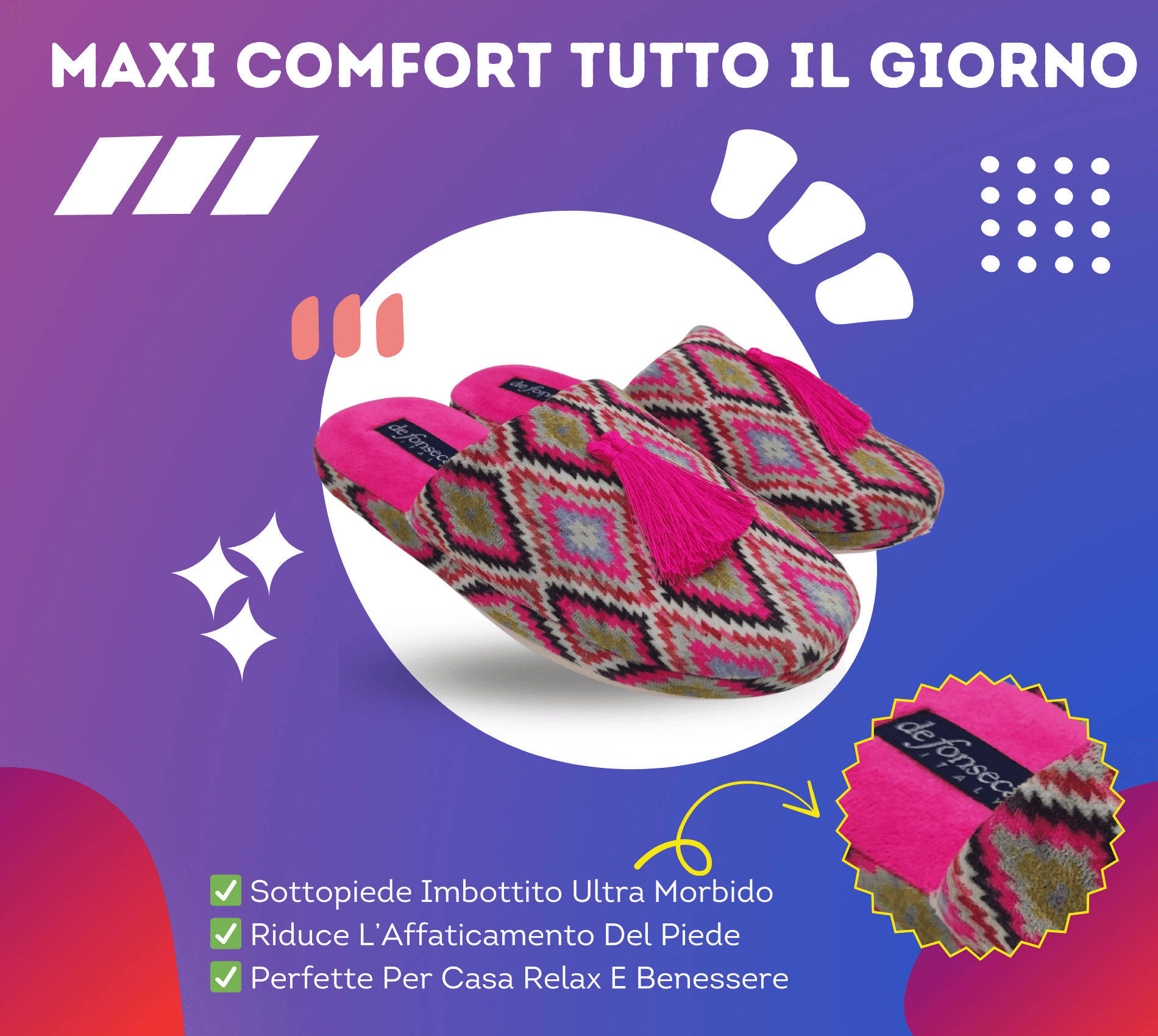 de fonseca Sissy Ciabatte Artistiche da Donna, Pantofole in Cotone, Slippers Comode e Lavabili per Casa in Infradito Primo Calzature - Venezia, commercioVirtuoso.it