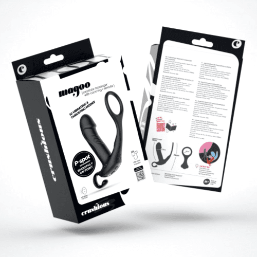 Stimolatore Vibro &amp; Spingo della prostata P spot + cockring nero telecomando