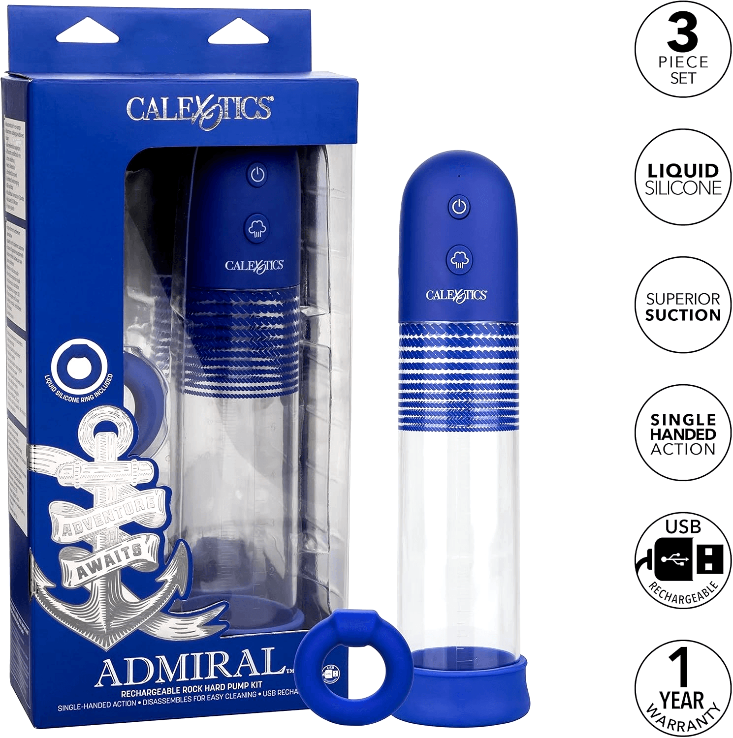 CalExotics Admiral Rechargeable Rock Hard Pump Kit – Pompa automatica con anello in prodotto Erosdom - Palmi, commercioVirtuoso.it