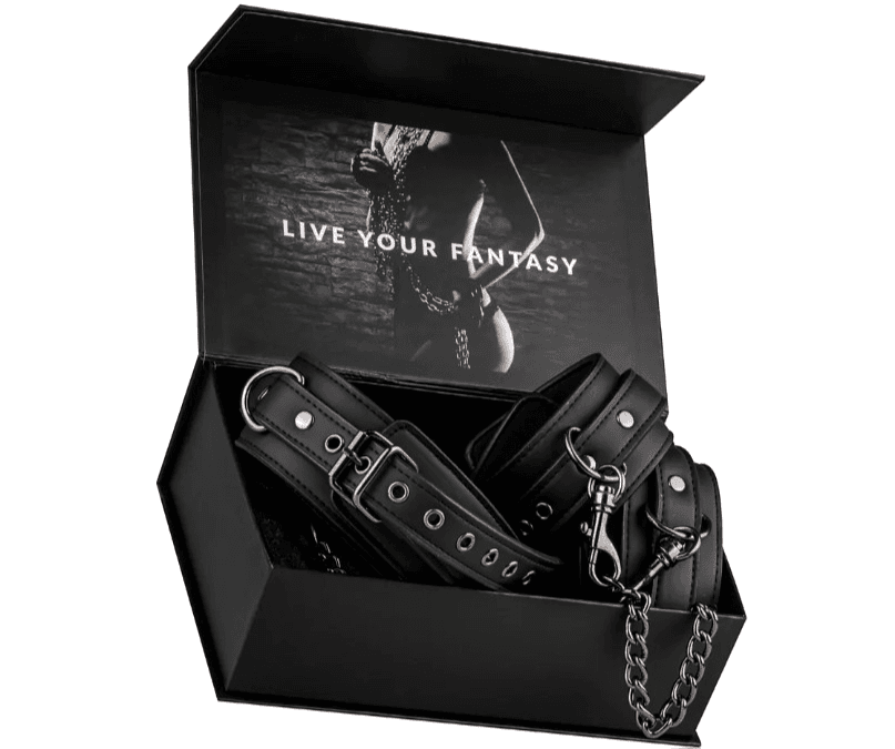 Premium set collare + manette per caviglie catena 80 cm per bondage fetish BDSM