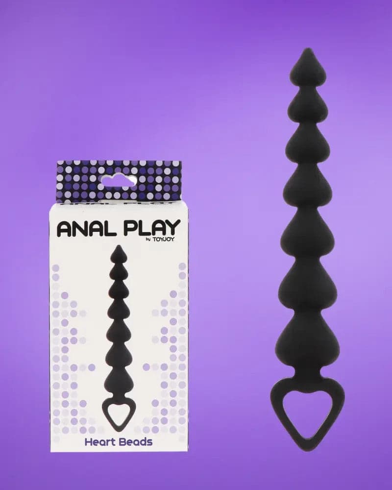 Stimolatore anale Progressivo a cuore nero 21,5 cm a cuori perle anali silicone