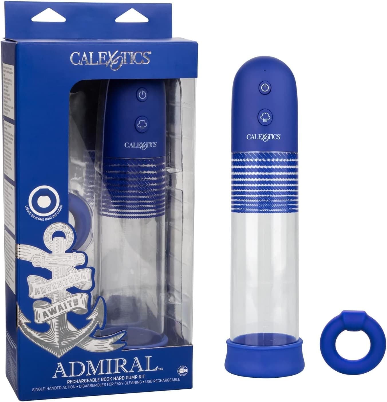CalExotics Admiral Rechargeable Rock Hard Pump Kit – Pompa automatica con anello in prodotto Erosdom - Palmi, commercioVirtuoso.it
