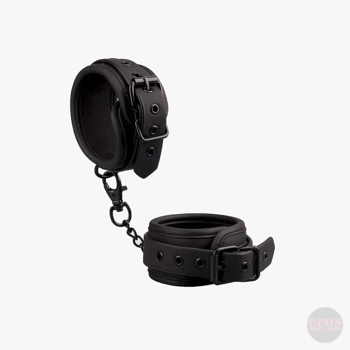 Black Shadow cavigliere bondage vegano nere imbottite catena BDSM fetish in prodotto Erosdom - Palmi, commercioVirtuoso.it