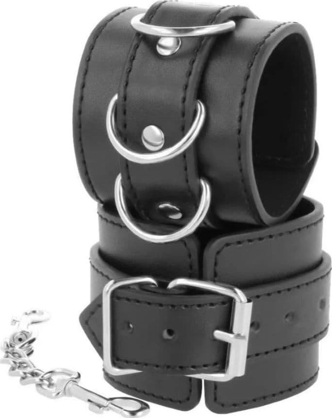 Darkness . manette pelle nera classic ideali per BDSM bondage fetish dominazione in prodotto Erosdom - Palmi, commercioVirtuoso.it