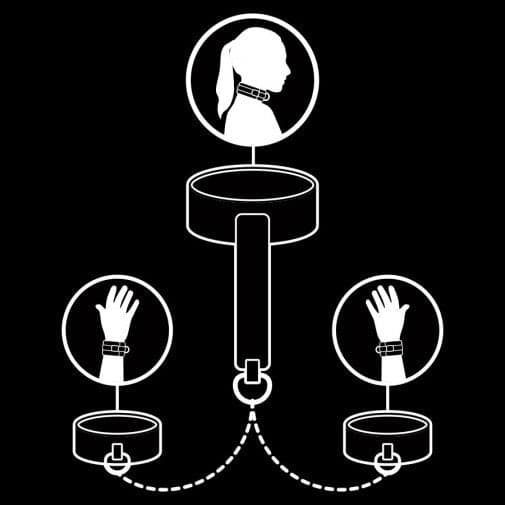 Fetish Submissive Collare con manette polsi collegate (posizione controllata in prodotto Erosdom - Palmi, commercioVirtuoso.it