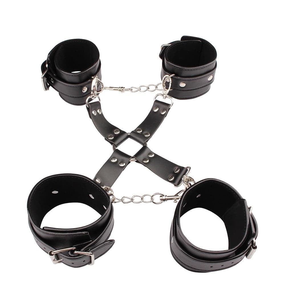 Luxury set manette cavigliere + morso doggy nere regolabili BDSM fetish bondage in prodotto Erosdom - Palmi, commercioVirtuoso.it