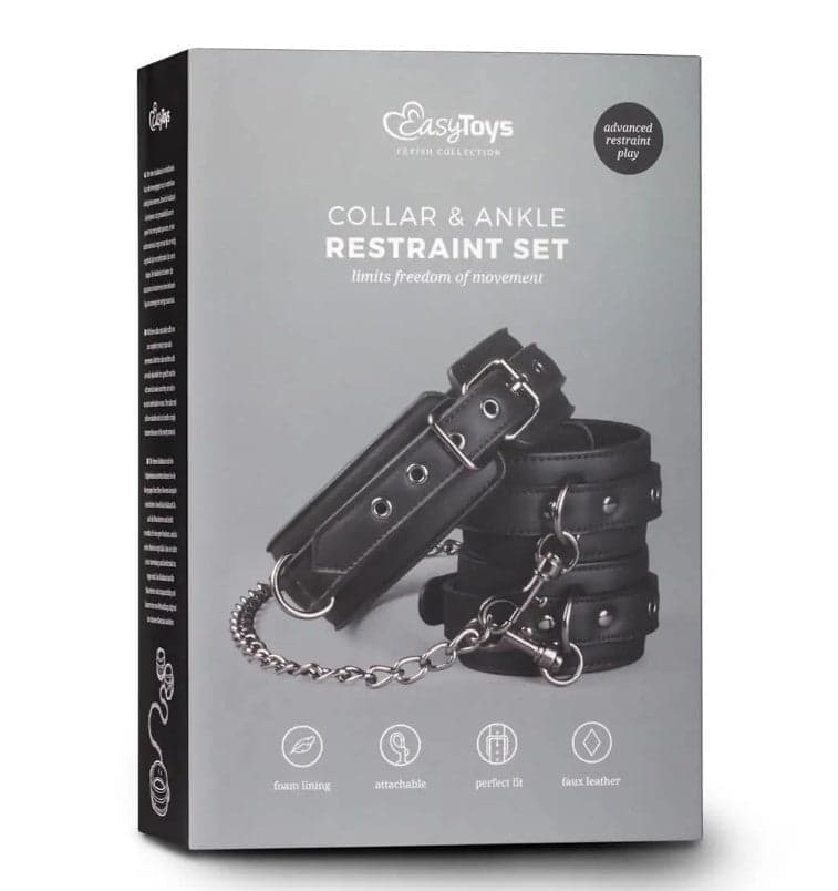 Premium set collare + manette per caviglie catena 80 cm per bondage fetish BDSM in prodotto Erosdom - Palmi, commercioVirtuoso.it