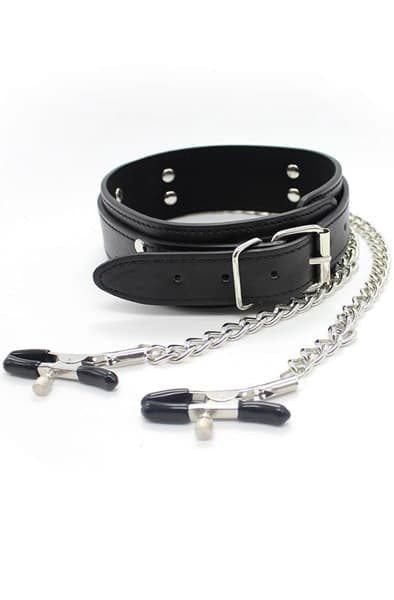 Fetish collare con pinze per capezzoli nero pelle Bondage BDSM fetish in prodotto Erosdom - Palmi, commercioVirtuoso.it