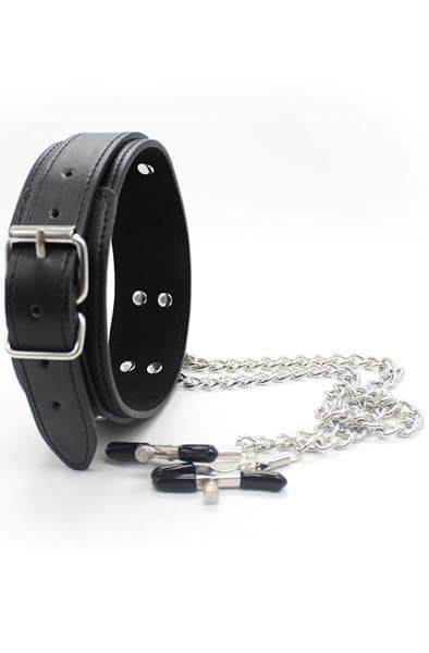 Fetish collare con pinze per capezzoli nero pelle Bondage BDSM fetish in prodotto Erosdom - Palmi, commercioVirtuoso.it