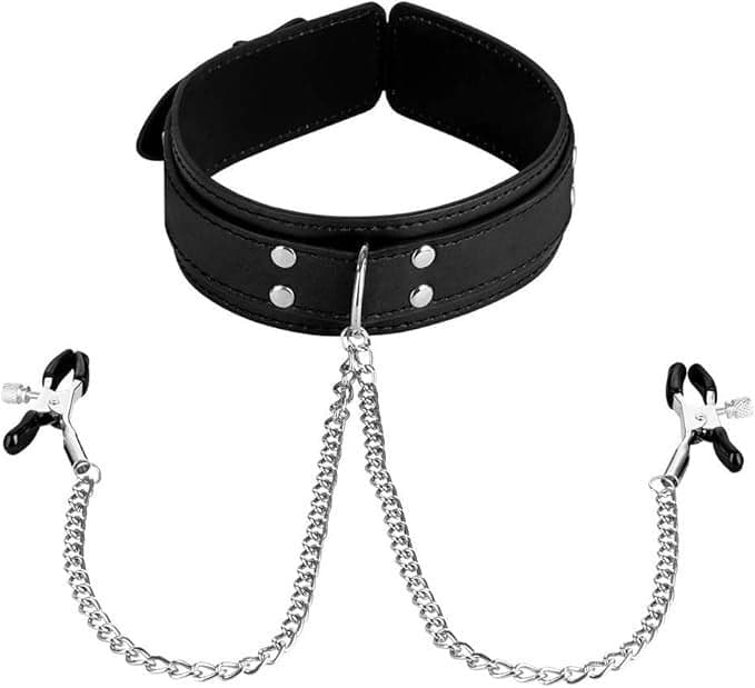 Fetish collare con pinze per capezzoli nero pelle Bondage BDSM fetish in prodotto Erosdom - Palmi, commercioVirtuoso.it