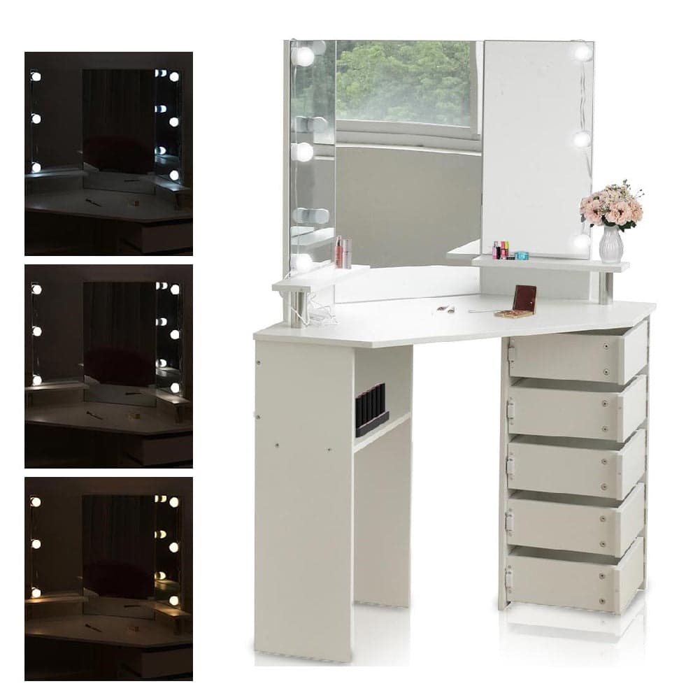Consolle Trucco Angolare Specchio a Led Mobile Makeup 5 Cassetti Luce Regolabile in Toelette Danyx - Casoria, commercioVirtuoso.it