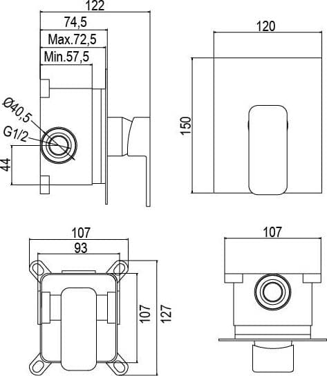 Miscelatore incasso doccia 1 via completo, moderno