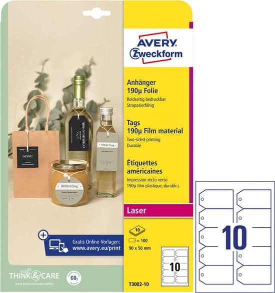 Cartellini resistenti c/angoli tagliati 90x50mm 10fg(10cart/fg bianco Avery