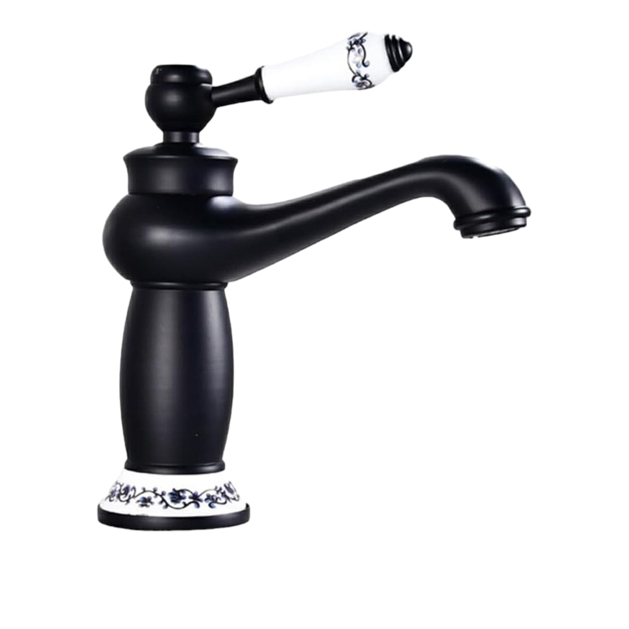Rubinetto miscelatore per lavabo bagno vintage nero con dettagli in ceramica
