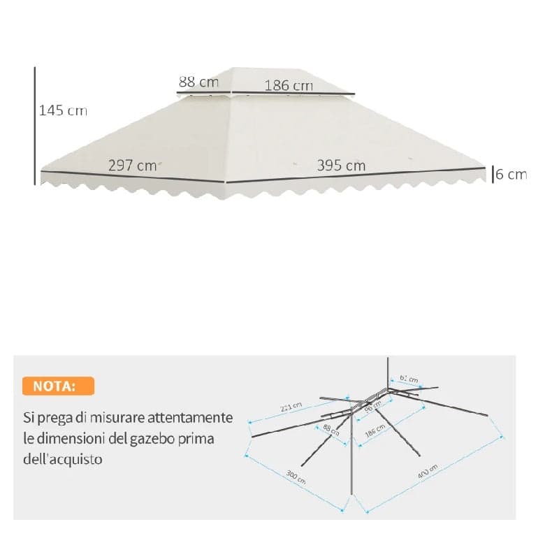 Ricambio Tettuccio per Gazebo 4x3mt Tetto a 2 Livelli in Poliestere Crema AntiUV in Gazebo Danyx - Casoria, commercioVirtuoso.it