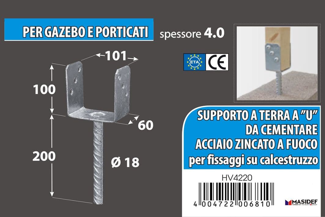 MASIDEF-CONNEX- SUPPORTO A "U" PER PALI 101x65x105x200 mm in Staffa Stockdoc - Terni, commercioVirtuoso.it