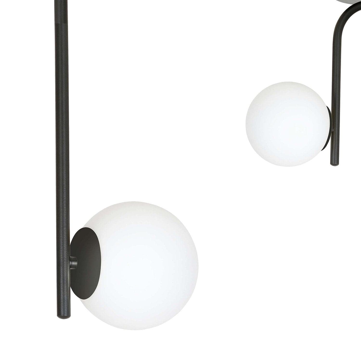 Lampadario 2 Luci Kalf In Acciaio Nero A Bracci E Sfere In Vetro Opalino in Lampade a sospensione LuceArt - Montecorvino Pugliano, commercioVirtuoso.it
