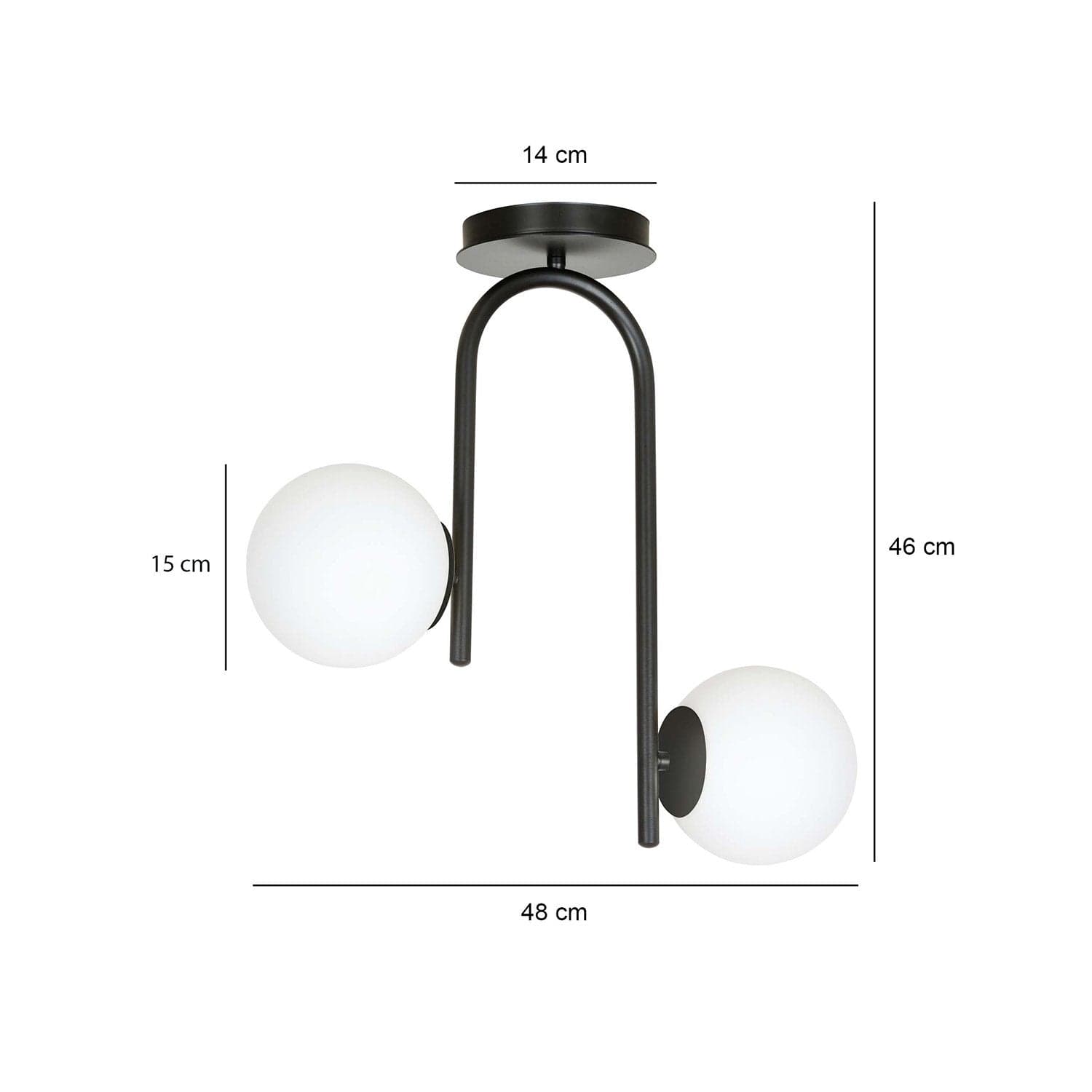 Lampadario 2 Luci Kalf In Acciaio Nero A Bracci E Sfere In Vetro Opalino in Lampade a sospensione LuceArt - Montecorvino Pugliano, commercioVirtuoso.it