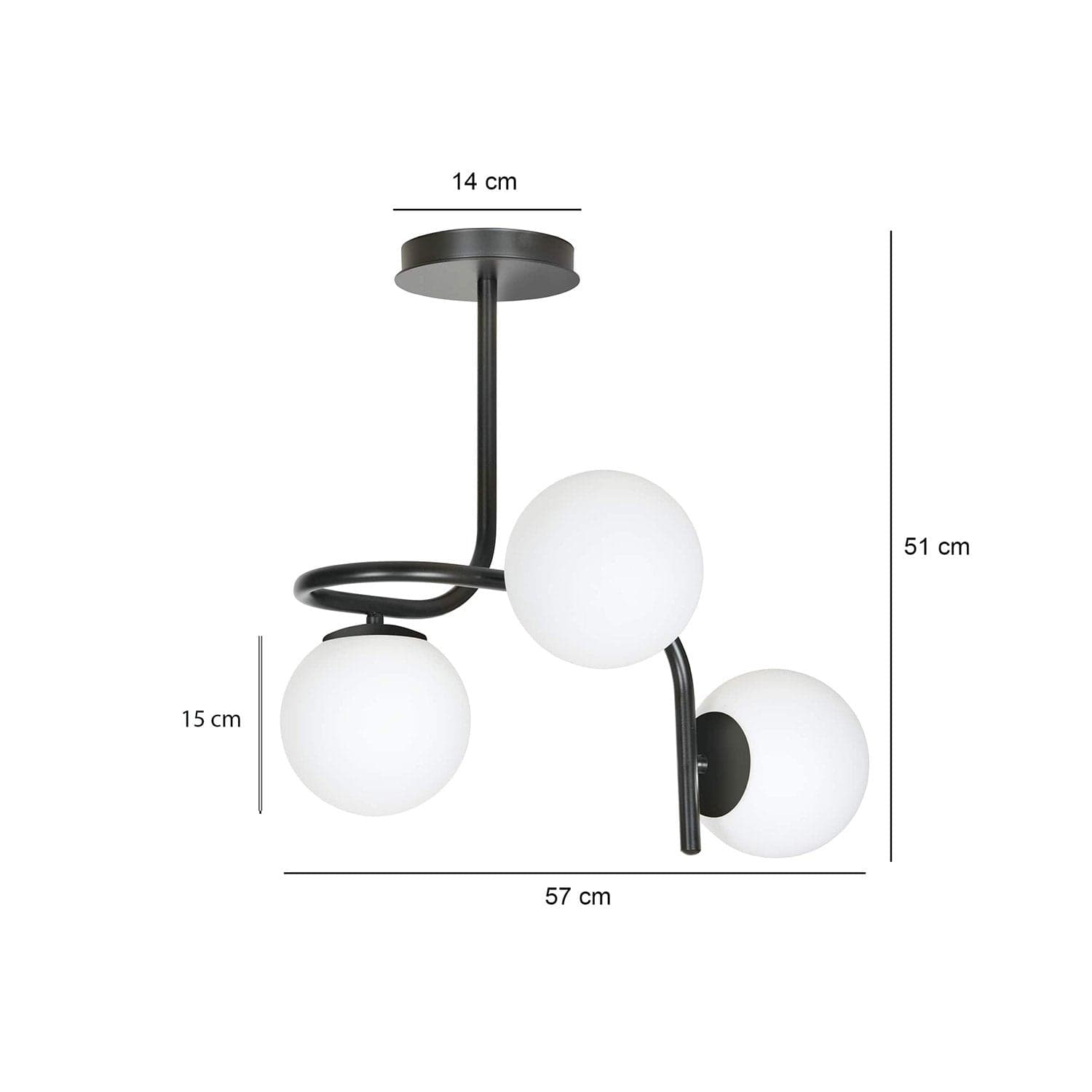 Lampadario 3 Luci Kalf In Acciaio Nero A Bracci E Sfere In Vetro Opalino in Lampadari LuceArt - Montecorvino Pugliano, commercioVirtuoso.it