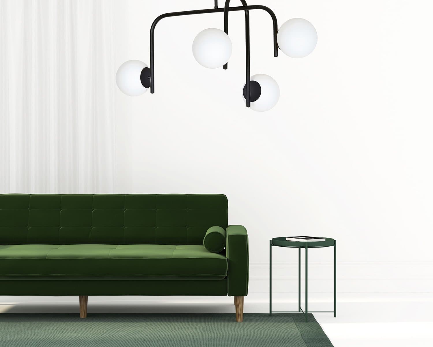 Lampadario 4 Luci Kalf In Acciaio Nero A Bracci E Sfere In Vetro Opalino in Lampade a sospensione LuceArt - Montecorvino Pugliano, commercioVirtuoso.it