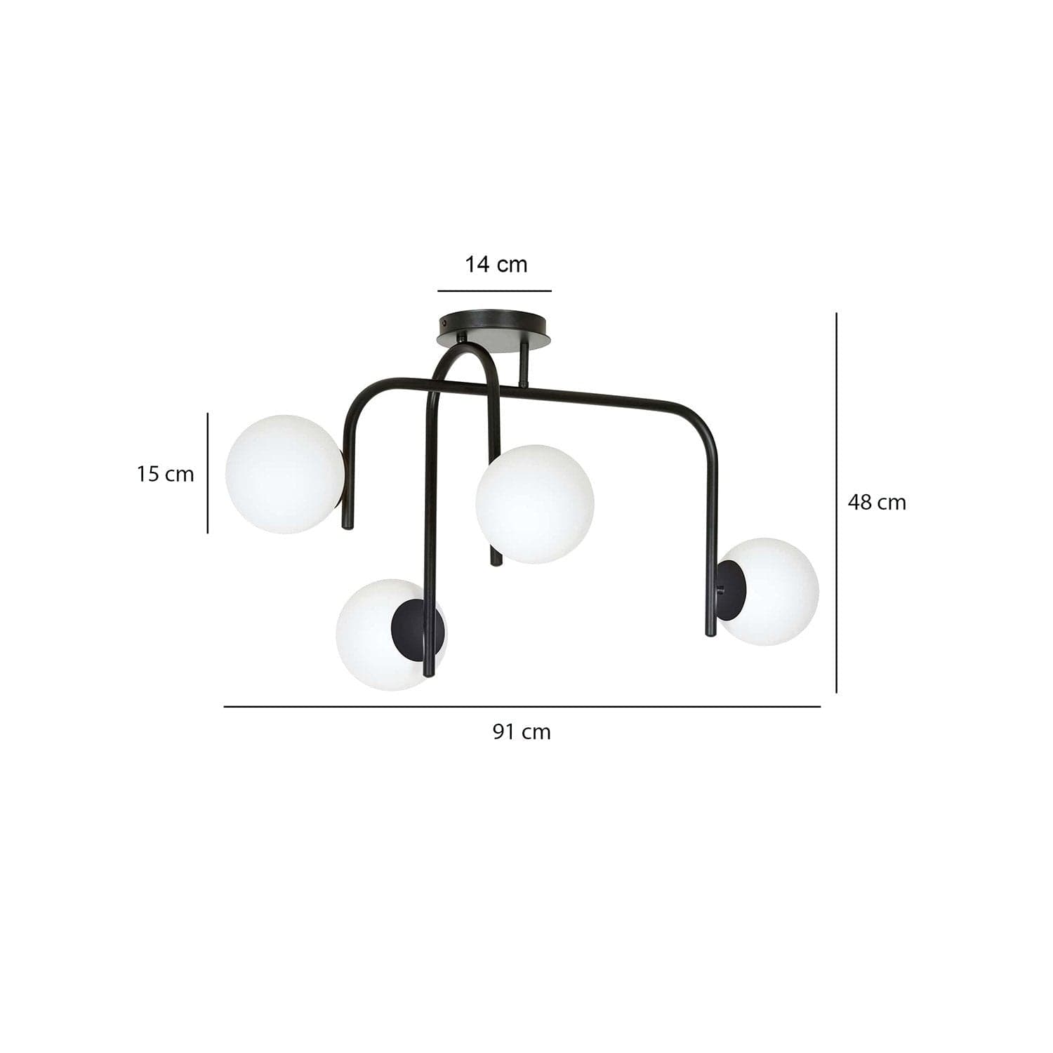 Lampadario 4 Luci Kalf In Acciaio Nero A Bracci E Sfere In Vetro Opalino in Lampade a sospensione LuceArt - Montecorvino Pugliano, commercioVirtuoso.it