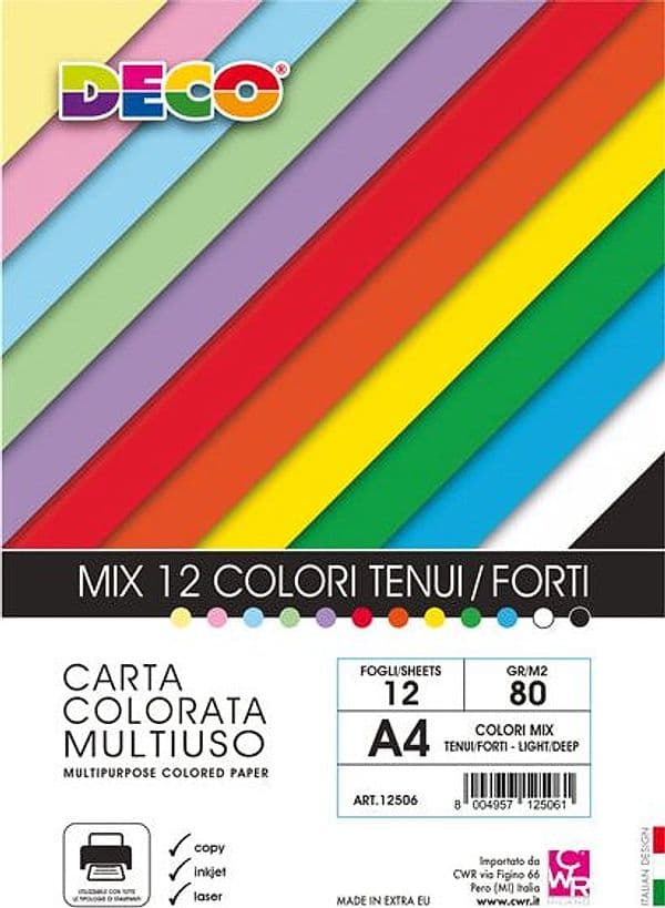 Busta 12fg Deco carta 80gr A4 colori assortiti Deco