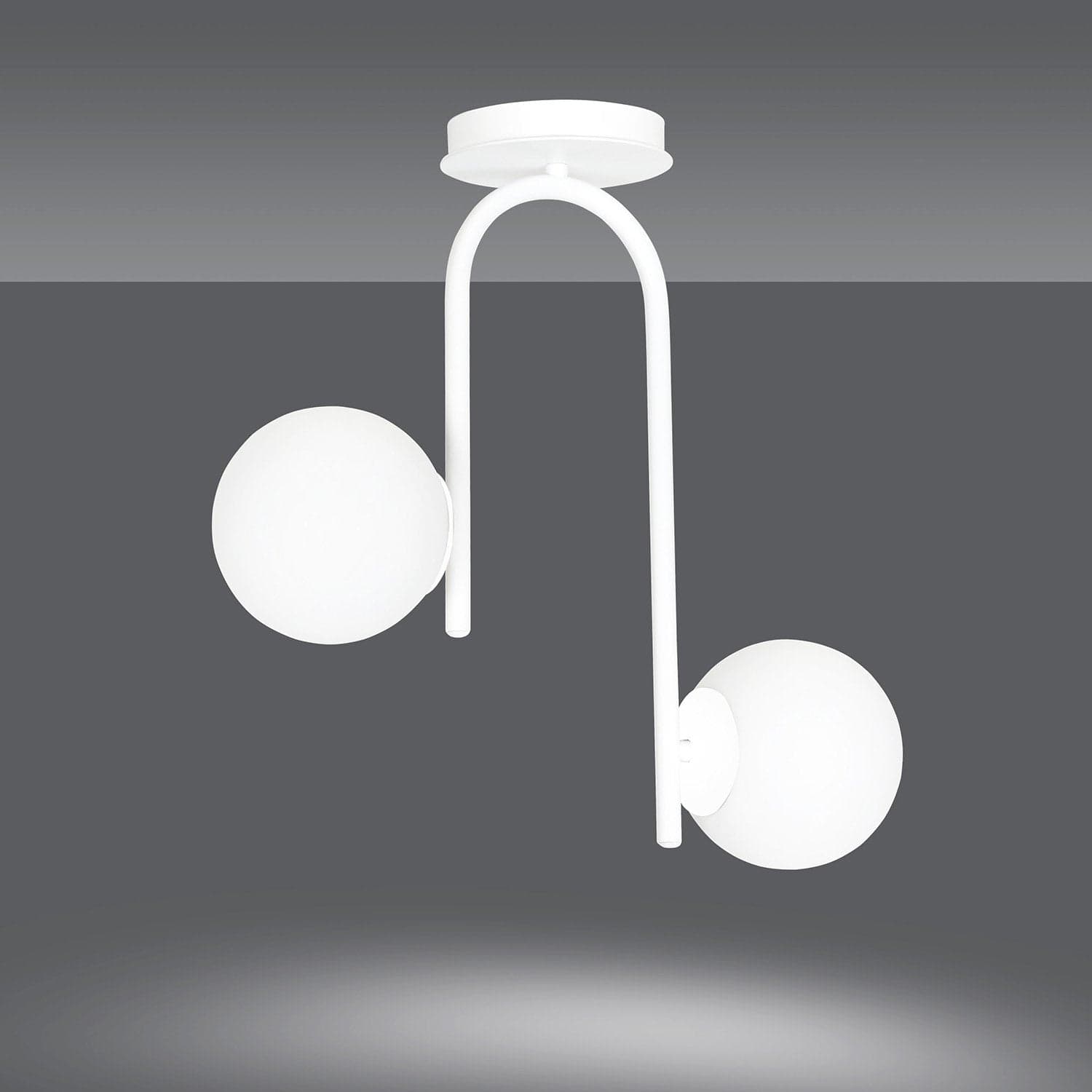 Lampadario 2 Luci Kalf In Acciaio Bianco A Bracci E Sfere In Vetro Opalino in Lampade a sospensione LuceArt - Montecorvino Pugliano, commercioVirtuoso.it
