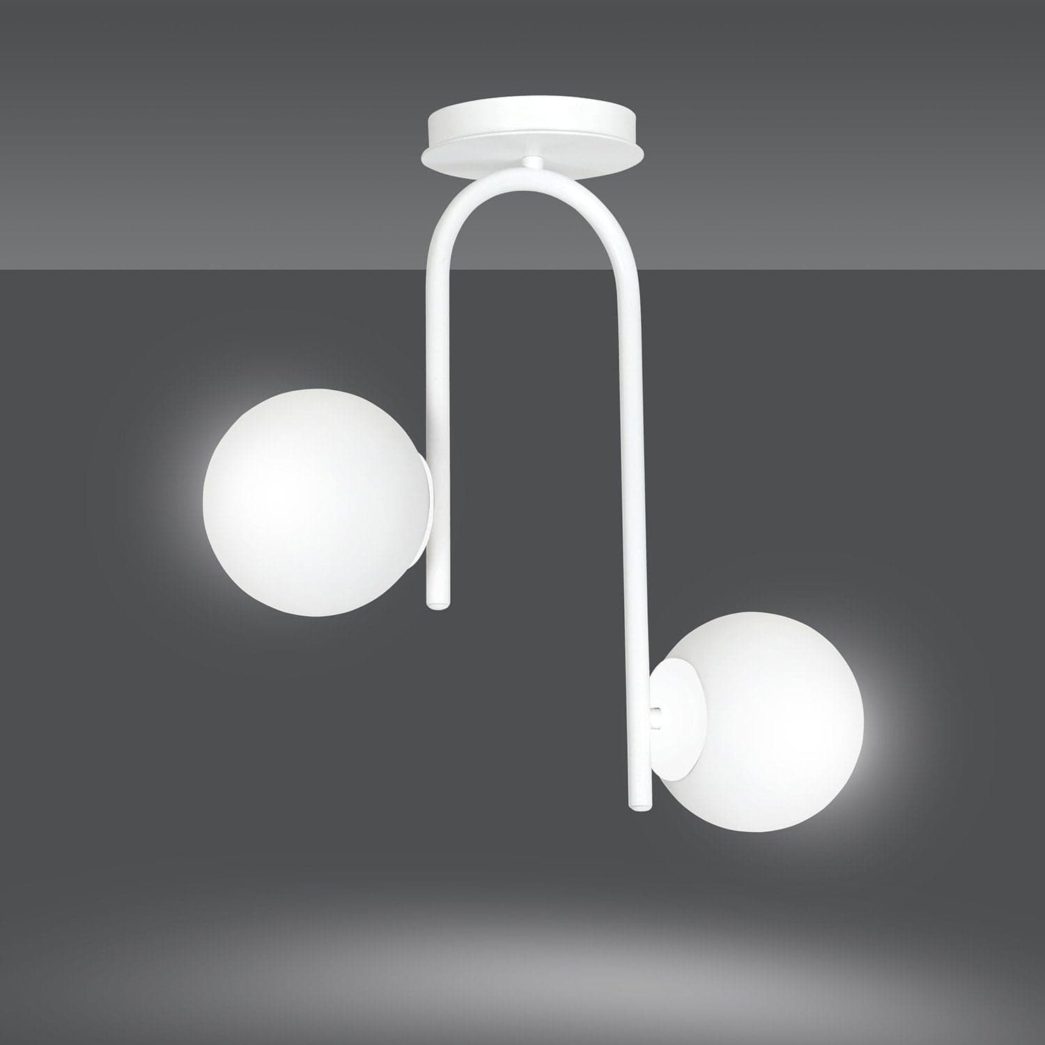 Lampadario 2 Luci Kalf In Acciaio Bianco A Bracci E Sfere In Vetro Opalino in Lampade a sospensione LuceArt - Montecorvino Pugliano, commercioVirtuoso.it