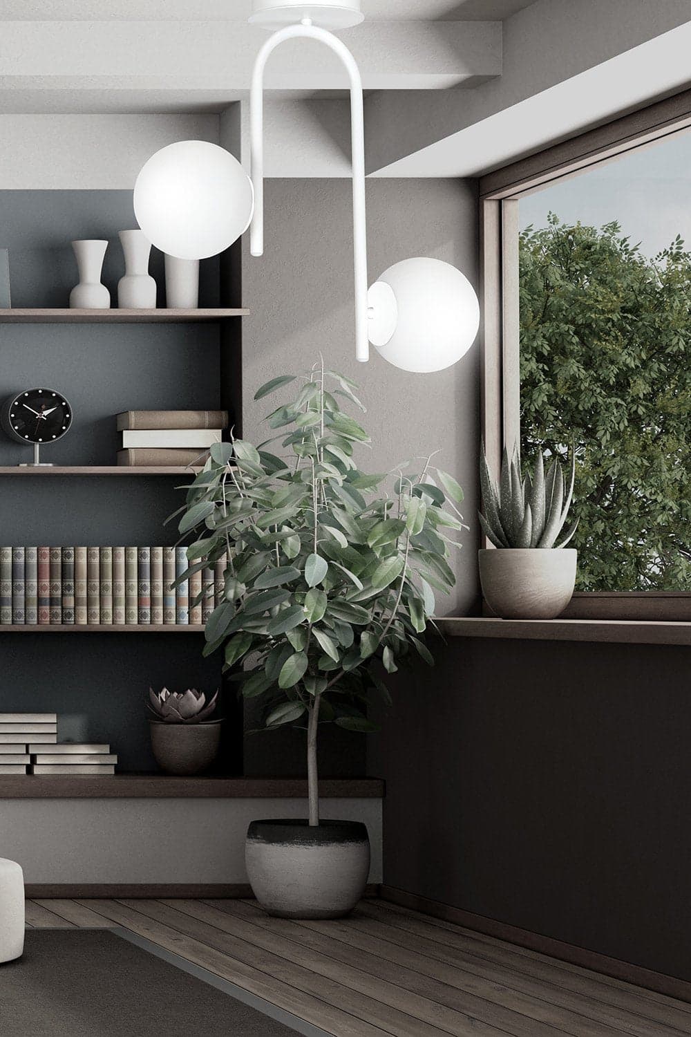 Lampadario 2 Luci Kalf In Acciaio Bianco A Bracci E Sfere In Vetro Opalino in Lampade a sospensione LuceArt - Montecorvino Pugliano, commercioVirtuoso.it