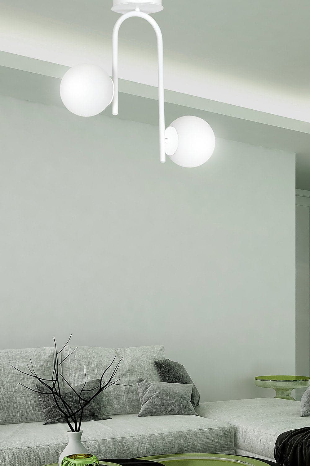 Lampadario 2 Luci Kalf In Acciaio Bianco A Bracci E Sfere In Vetro Opalino in Lampade a sospensione LuceArt - Montecorvino Pugliano, commercioVirtuoso.it